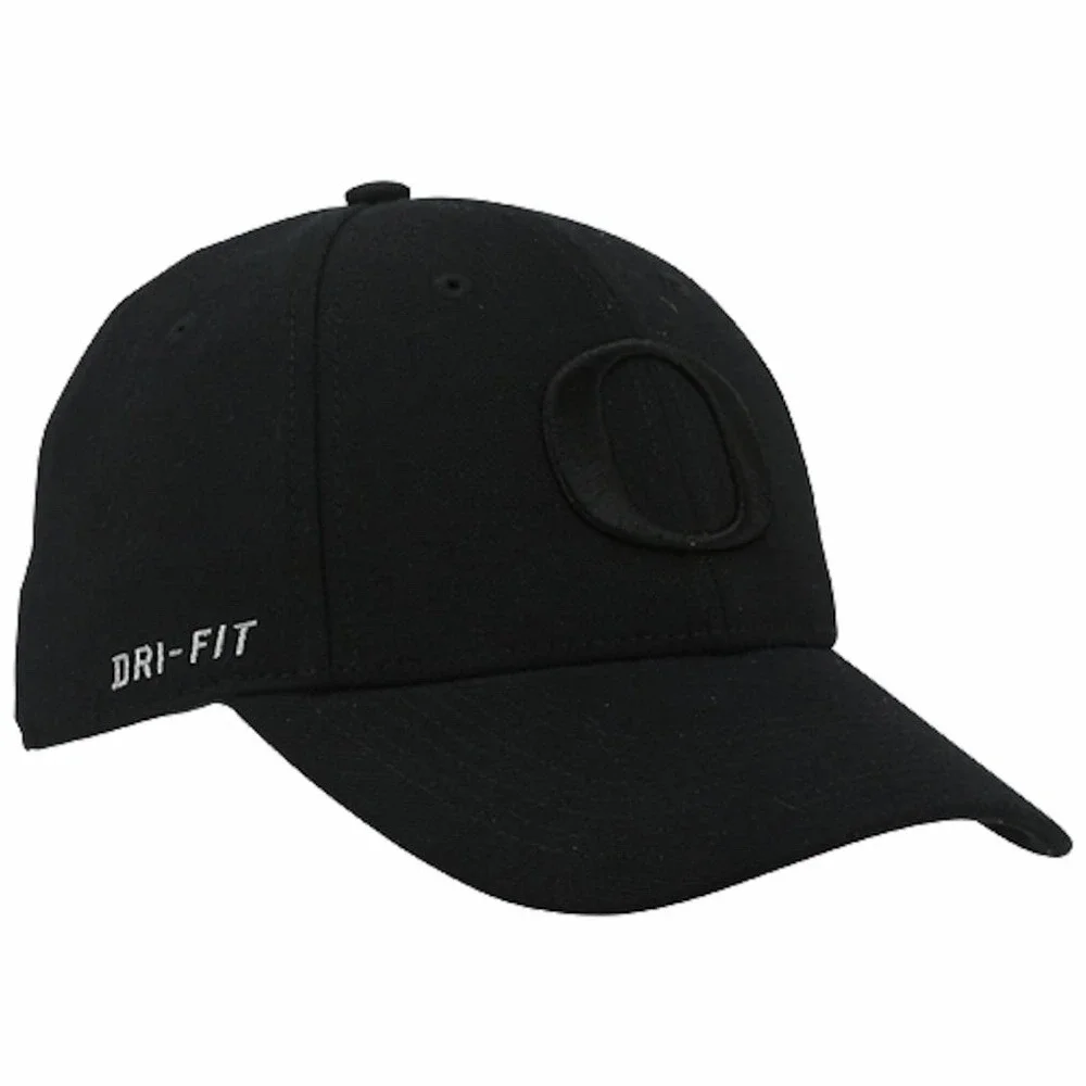 Nike Oregon Ducks Triple Black Dri-Fit Swoosh Flex Hat Cap Mens OSFM Legacy91
